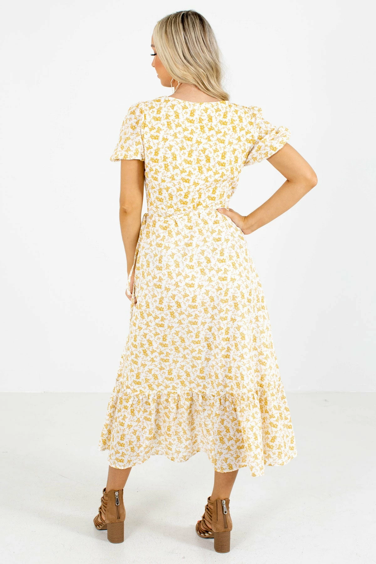 In Loom Keep Calm Honey Yellow Floral Midi Dress 4 In Loom Keep Calm Honey Yellow Floral Midi Dress - Image 2
