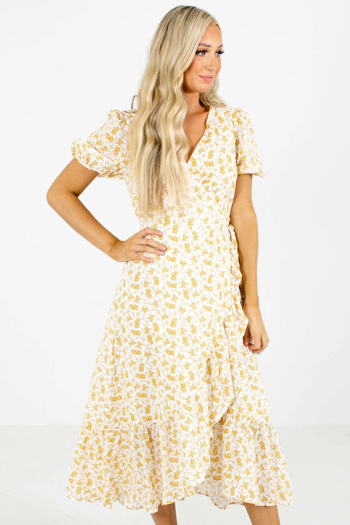 In Loom Keep Calm Honey Yellow Floral Midi Dress 3 In Loom Keep Calm Honey Yellow Floral Midi Dress