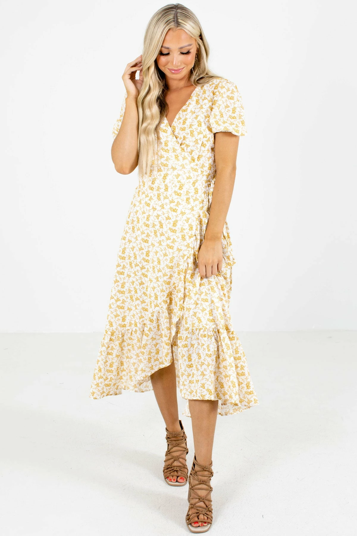 In Loom Keep Calm Honey Yellow Floral Midi Dress 8 In Loom Keep Calm Honey Yellow Floral Midi Dress - Image 6