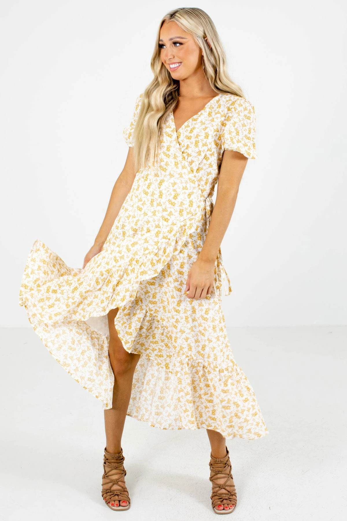 In Loom Keep Calm Honey Yellow Floral Midi Dress 6 In Loom Keep Calm Honey Yellow Floral Midi Dress - Image 4