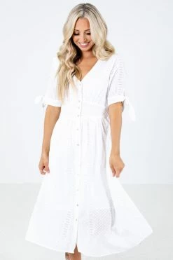 Sweet Claire Kiss Somebody White Midi Dress -bella ella boutique shop Kiss Somebody White Dress Front 5000x