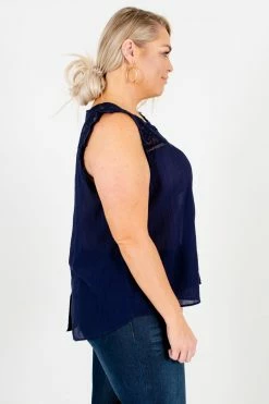 Bella Ella Boutique Laughter Is The Best Medicine Navy Lace Top -bella ella boutique shop Laughter is the Best Medicine Navy Lace Top Side 5000x