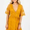 Bella Ella Boutique Light My Fire Mustard Lace Mini Dress -bella ella boutique shop Light My Fire Mustard Dress Front 5000x