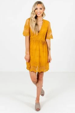 Bella Ella Boutique Light My Fire Mustard Lace Mini Dress -bella ella boutique shop Light My Fire Mustard Dress Full Front2 5000x