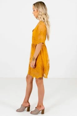 Bella Ella Boutique Light My Fire Mustard Lace Mini Dress -bella ella boutique shop Light My Fire Mustard Dress Side 5000x