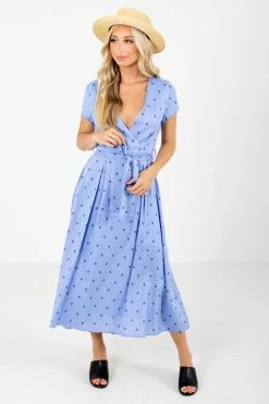 Ambition Little Cutie Polka Dot Midi Dress -bella ella boutique shop Little Cutie Blue Dress Front 5000x