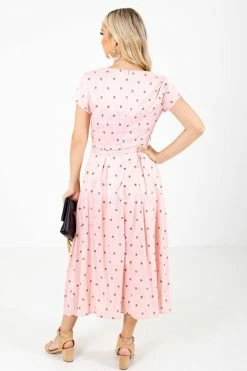 Ambition Little Cutie Polka Dot Midi Dress -bella ella boutique shop Little Cutie Pink Dress Back 5000x