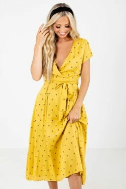 Ambition Little Cutie Polka Dot Midi Dress -bella ella boutique shop Little Cutie Yellow Dress Front 5000x