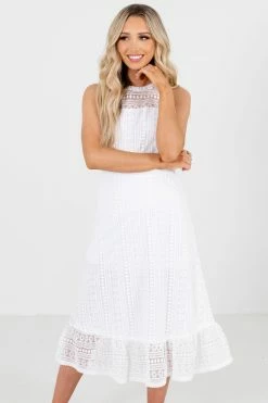 Bella Ella Boutique Long Awaited Love White Midi Dress -bella ella boutique shop Long Awaited Love White Dress Front 5000x