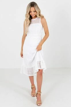 Bella Ella Boutique Long Awaited Love White Midi Dress -bella ella boutique shop Long Awaited Love White Dress Full Front 5000x