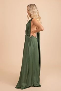 Dress Day Lovers Twist Maxi Dress -bella ella boutique shop LoversTwistMaxiDress Side HunterGreen 5000x