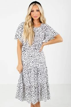 Reborn J On The Spot White Patterned Midi Dress