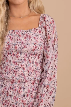 Haute Monde Pace Of Nature Smocked Floral Mini Dress 30 Haute Monde Pace Of Nature Smocked Floral Mini Dress -bella ella boutique shop PaceofNatureSmockedFloralMiniDresspinkdetail 5000x