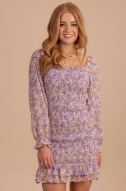 Haute Monde Pace Of Nature Smocked Floral Mini Dress 32 Haute Monde Pace Of Nature Smocked Floral Mini Dress -bella ella boutique shop PaceofNatureSmockedFloralMiniDresspurplefront 5000x