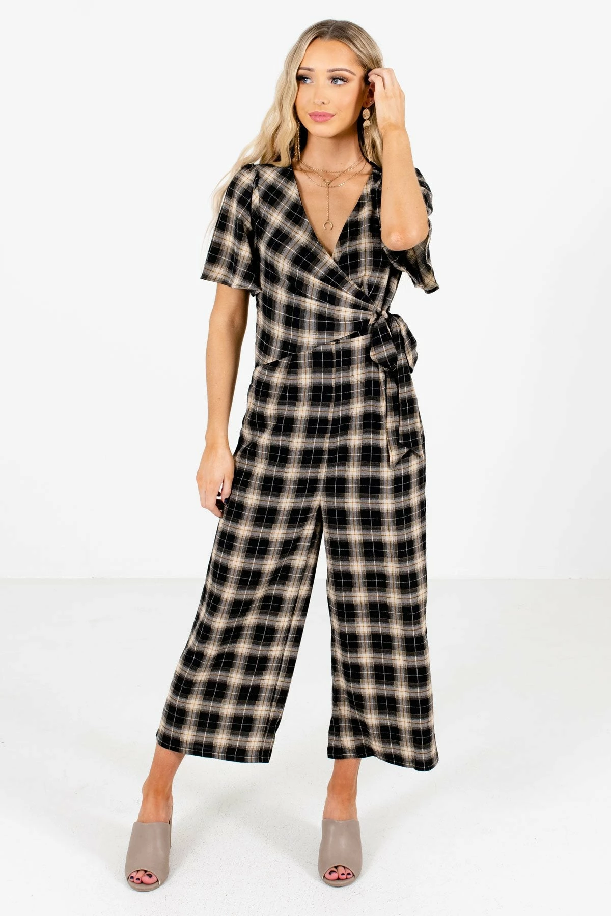 Bella Ella Boutique Perfect Timing Black Plaid Jumpsuit 7 Bella Ella Boutique Perfect Timing Black Plaid Jumpsuit - Image 5