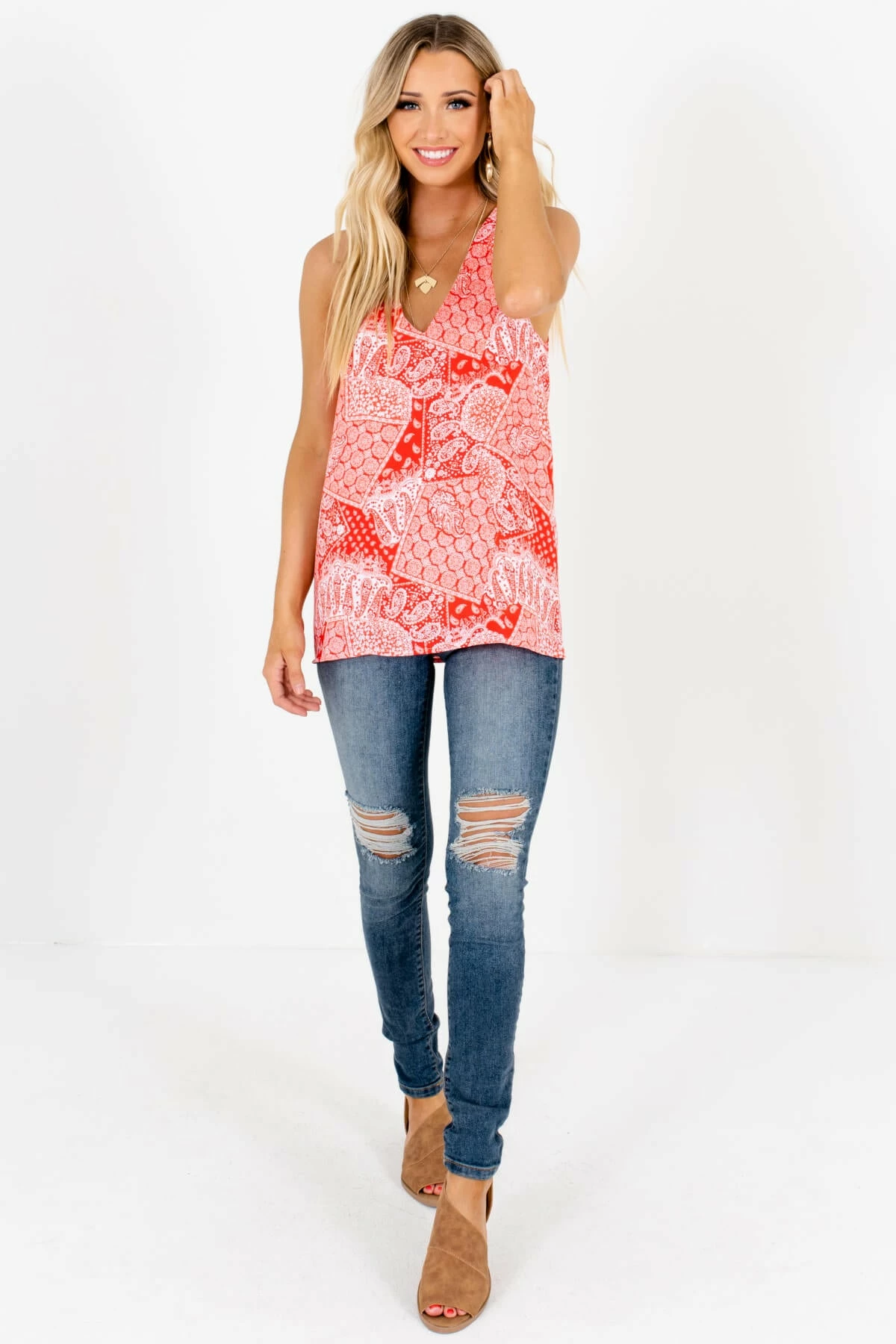 Bella Ella Boutique Positive Vibes Red Paisley Tank 7 Bella Ella Boutique Positive Vibes Red Paisley Tank - Image 5