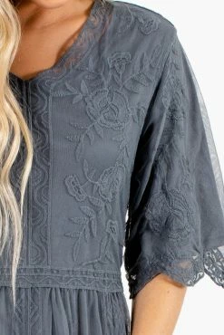 Tea N Rose Return To Me Charcoal Gray Maxi Dress -bella ella boutique shop Return to Me Gray Dress Detail 5000x