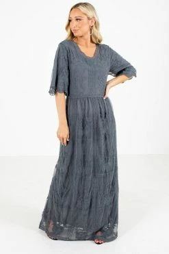 Tea N Rose Return To Me Charcoal Gray Maxi Dress