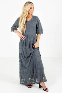 Tea N Rose Return To Me Charcoal Gray Maxi Dress -bella ella boutique shop Return to Me Gray Dress Full Front 5000x