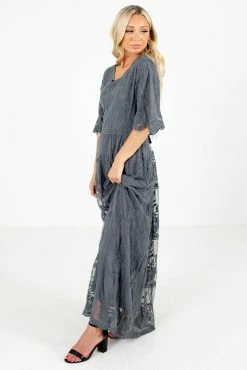Tea N Rose Return To Me Charcoal Gray Maxi Dress -bella ella boutique shop Return to Me Gray Dress Side 5000x