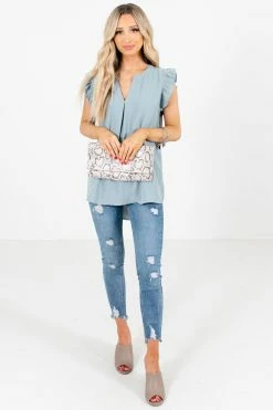 Zenana Right Reasons Short Sleeve Blouse 47 Zenana Right Reasons Short Sleeve Blouse -bella ella boutique shop Right Reasons Green Blouse Full Front 5000x