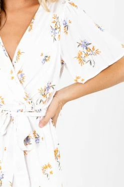 Tea N Rose Sending My Love White Floral Knee-Length Dress -bella ella boutique shop Sending My Love White Dress Detail 5000x