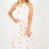 Bella Ella Boutique Sunflower Garden White Floral Midi Dress -bella ella boutique shop Sunflower Garden White Dress Front 5000x