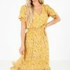All In Favor Sunshine Goddess Yellow Floral Midi Dress -bella ella boutique shop Sunshine Goddess Yellow Dress Front2 5000x