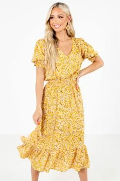 All In Favor Sunshine Goddess Yellow Floral Midi Dress
