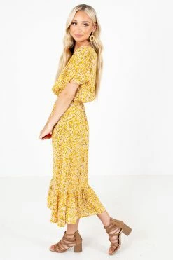 All In Favor Sunshine Goddess Yellow Floral Midi Dress -bella ella boutique shop Sunshine Goddess Yellow Dress Side 5000x