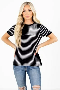 Active Basics Sunshine & Rainbows Striped Top -bella ella boutique shop Sunshine Rainbows Black Top Front 5000x