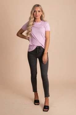 Active Basics Sunshine & Rainbows Striped Top -bella ella boutique shop Sunshine RainbowsStripedTopPurple Full 5000x