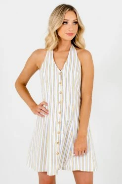 Bella Ella Boutique Sweet Retreat White Striped Mini Dress