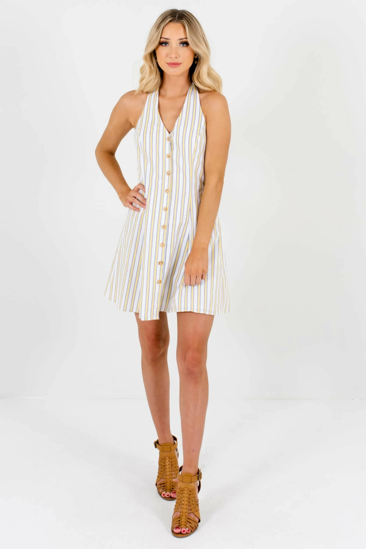 Bella Ella Boutique Sweet Retreat White Striped Mini Dress 6 Bella Ella Boutique Sweet Retreat White Striped Mini Dress - Image 4