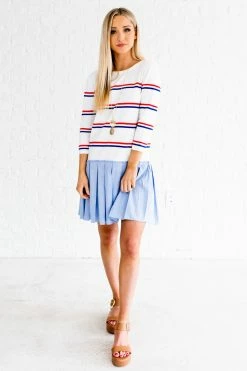 Bella Ella Boutique Sweet Sailing White Striped Mini Dress -bella ella boutique shop Sweet Sailing White Dress Full Front 5000x