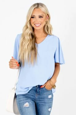 Zenana Taking Chances Flutter Sleeve Blouse -bella ella boutique shop Taking Chances Blue Blouse Front 4afa3706 e94f 4eab 8897 1b64d8d702b8 5000x