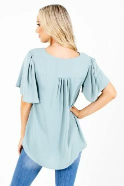 Zenana Taking Chances Flutter Sleeve Blouse -bella ella boutique shop Taking Chances Green Blouse Back 5000x