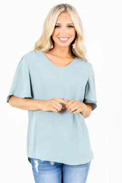 Zenana Taking Chances Flutter Sleeve Blouse -bella ella boutique shop Taking Chances Green Blouse Front 5000x