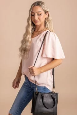 Zenana Taking Chances Flutter Sleeve Blouse -bella ella boutique shop TakingChancesFlutterSleeveBlouseSide 5000x