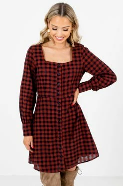 Bella Ella Boutique The Girl Next Door Burgundy Plaid Mini Dress