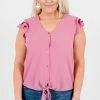 Bella Ella Boutique Think Pink Mauve Tie-Front Shirt 2 Bella Ella Boutique Think Pink Mauve Tie-Front Shirt -bella ella boutique shop Think Pink Mauve Tie Front Shirt Front 2 5000x