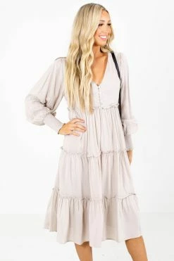 In Loom Travel The Globe Beige Midi Dress -bella ella boutique shop Travel the Globe Beige Dress Front2 5000x