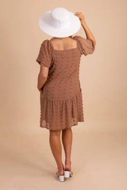 Listicle Whatever Happens Swiss Dot Mini Dress -bella ella boutique shop WhateverHappensSwissDotMiniDress BackBrown 5000x