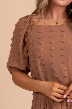 Listicle Whatever Happens Swiss Dot Mini Dress -bella ella boutique shop WhateverHappensSwissDotMiniDress DetailBrown 5000x