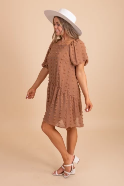 Listicle Whatever Happens Swiss Dot Mini Dress -bella ella boutique shop WhateverHappensSwissDotMiniDress SideBrown 5000x