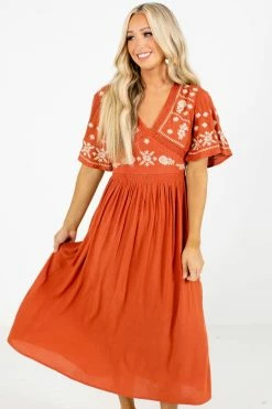 In Loom When Morning Comes Orange Midi Dress