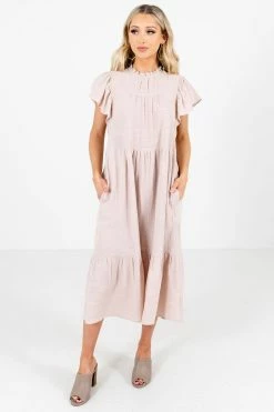 Bella Ella Boutique Wish Come True Beige Midi Dress -bella ella boutique shop Wish Come True Beige Dress Front 5000x