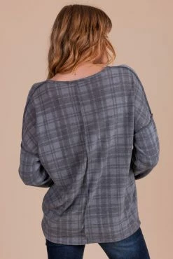 Haptics Midnight Sky Long Sleeve Plaid Top - Dark Gray -bella ella boutique shop back 654d9dc0 494a 4fb3 be48 1fd3fc5e013d 5000x