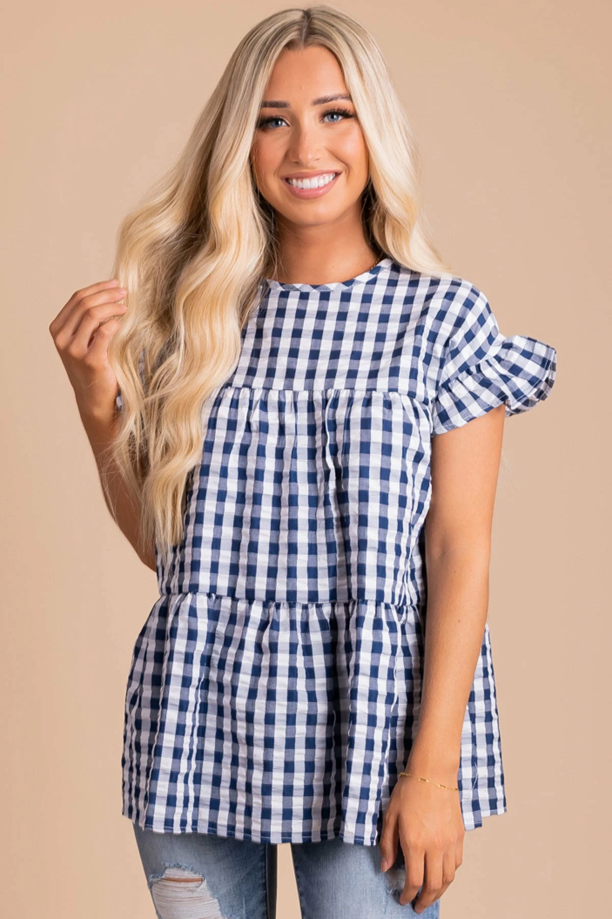 2 Hearts Be Unforgettable Gingham Peplum Top 8 2 Hearts Be Unforgettable Gingham Peplum Top - Image 6
