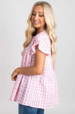 2 Hearts Be Unforgettable Gingham Peplum Top 26 2 Hearts Be Unforgettable Gingham Peplum Top -bella ella boutique shop be unforgettable pink side 5000x